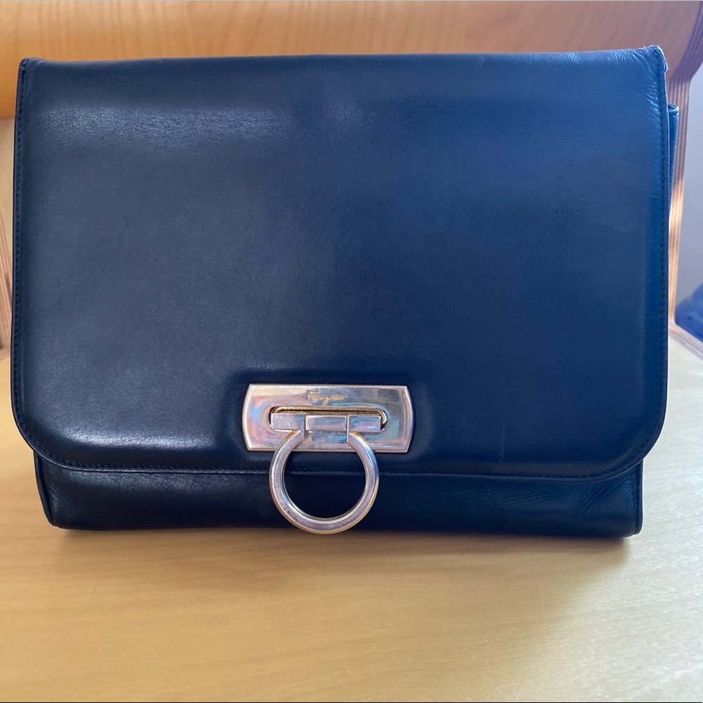 Ferragamo Black Vintage Clutch (No Strap)